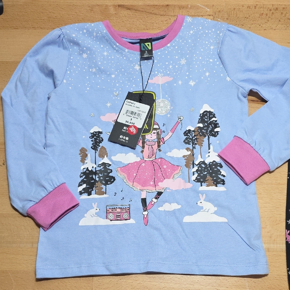 Nano Blue and Pink Long Sleeve Tee with Winter Design